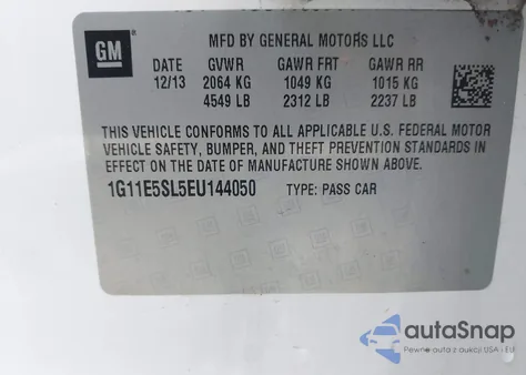 2014 Chevrolet Malibu 2Lt из США, поврежденный, VIN 1G11E5SL5EU144050